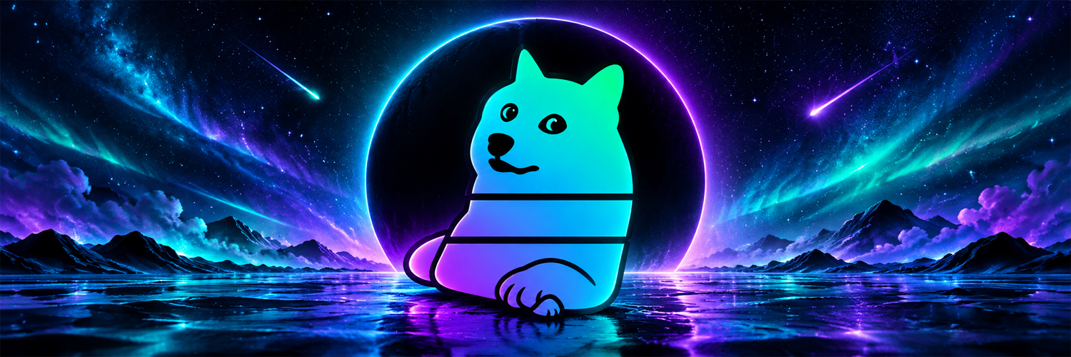 SolDoge beneath a glowing cosmic sky over a reflective landscape